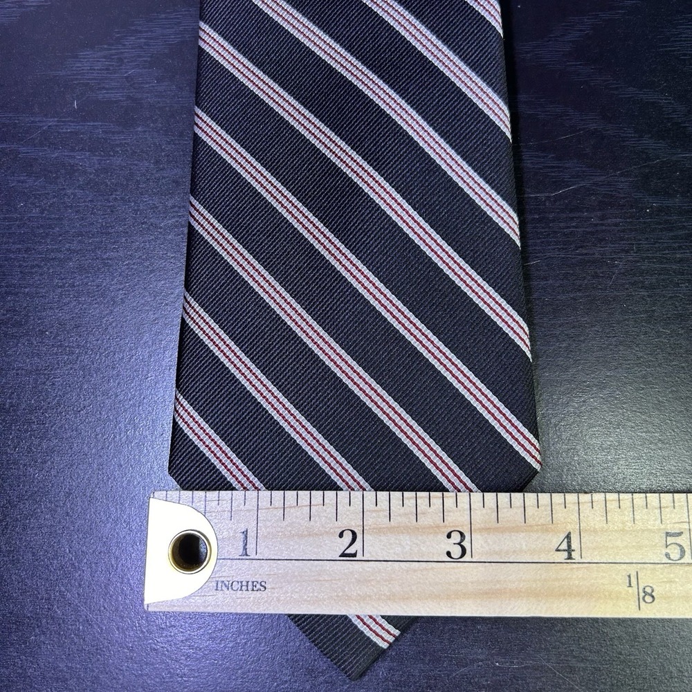 Ashford & Brooks London Mens Handmade Silk Tie Black w/Red White Stripes - Picture 8 of 8